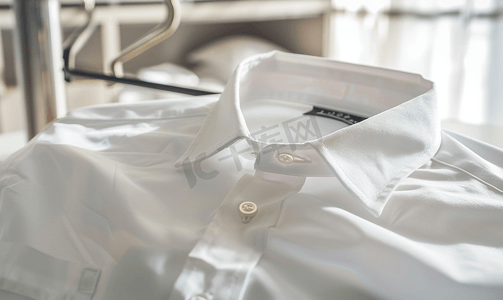 棉质衬衫上的白色洗衣护理洗涤说明衣服标签