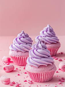 紫色长方形对话框摄影照片_紫色和粉色棉花糖蛋奶酥饼干复制空间