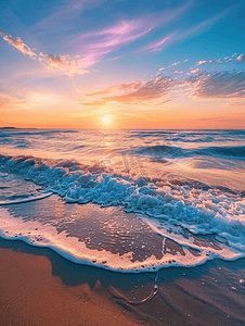 红色小五角星摄影照片_日落期间科德角海岸美丽的海滩