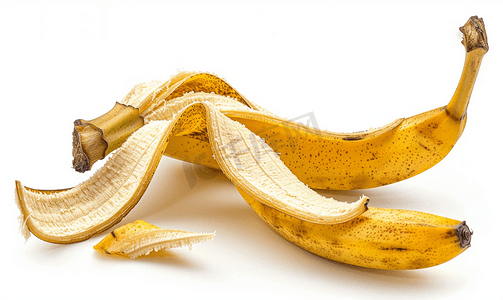 成熟香蕉皮的侧面视图白色隔离