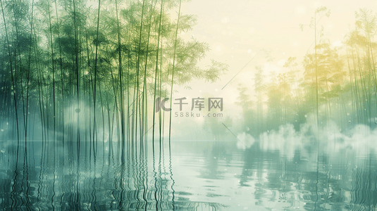 中式文艺风格江面上竹子竹林的背景