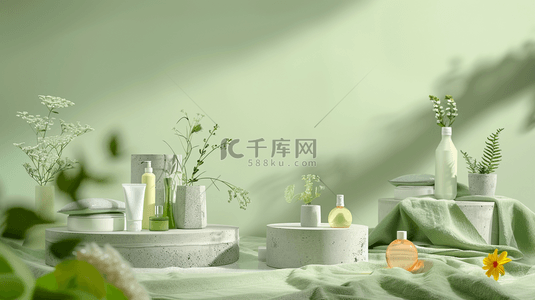 绿色简约艺术风格展示台洗护用品的背景