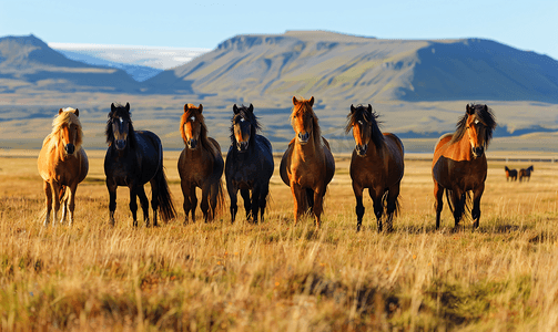 九月畜栏上的冰岛马群