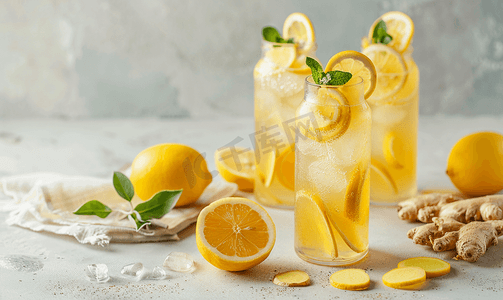 姜汁汽水自制柠檬和姜有机苏打饮料复制空间