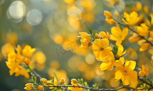 浅色花卉摄影照片_黄色苏格兰扫帚灌木开花