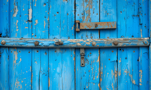 棚屋的旧蓝漆门上已关闭
