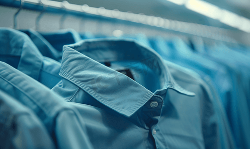 蓝色针织涤纶运动衫上的黑色洗衣护理洗涤说明衣服标签