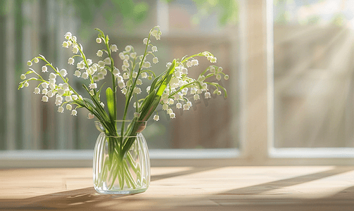 植物花卉摄影照片_五月百合铃兰开花在春天特写