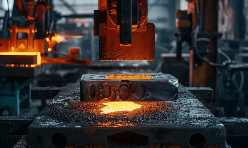 30温度的水摄影照片_大型机械锤机热钢锻造工艺的特写正面图