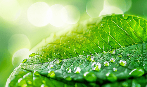 绿叶上水滴的精彩宏图