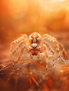 昆虫的眼睛摄影照片_十字蜘蛛爬在蜘蛛网上万圣节惊魂一个有用的猎人
