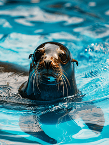 游泳培训班摄影照片_游泳时的海豹