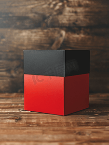 宣传单模板摄影照片_木桌背景上的样机红色和黑色盒子