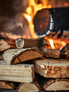 木柴在火中燃烧炉中的火焰房子里的壁炉壁炉细节