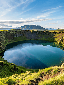 冰岛的古老火山口和凯里斯湖