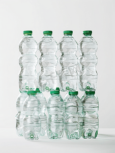 无塑料回收概念塑料瓶堆叠在白色背景上回收