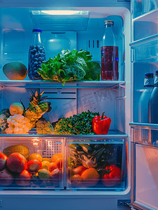 晚上打开冰箱门里面有食物