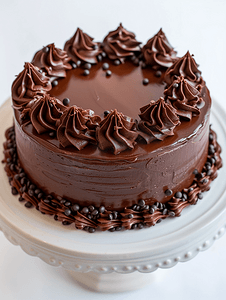 盘扣设计摄影照片_白盘上单层巧克力蛋糕的特写镜头