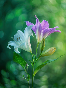 美丽的双色百合花摄影照片