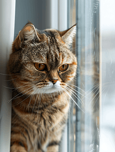 阳光家的背景摄影照片_一只愤怒的猫的肖像带着攻击性的表情盯着窗户