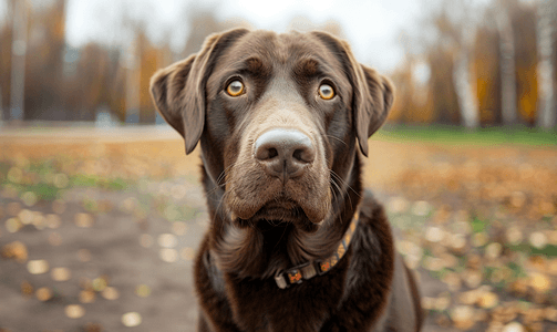 夏日公园散步时巧克力拉布拉多猎犬的肖像