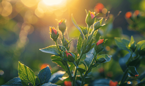 植物学家摄影照片_森林日落灯光下植物上阿纳加利斯芽的照片