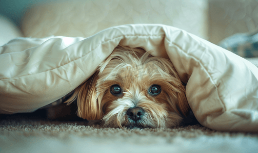 狗在椅子下旋转家里的小型犬可爱的宠物在床下