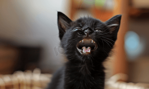 打哈欠的猫非常有趣的黑猫笑小猫张大嘴巴打哈欠