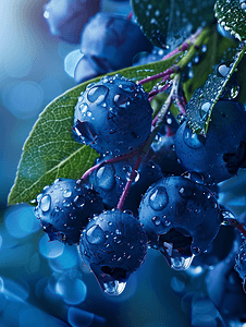 越橘摄影照片_蓝莓水果背景蓝莓湿露珠宽横幅尺寸
