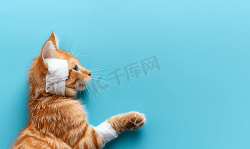 动物医学摄影照片_左爪被绑上白色医疗绷带儿科概念动物治疗