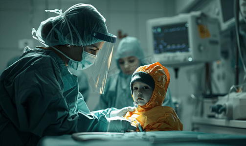 毛绒玩具图片摄影照片_医生在手术室为惊吓的小
