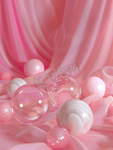 丝绸珠宝摄影照片_粉色彩绘丝珠骨和玻璃球