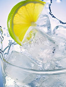 柠檬水和冰块水花特写高清图片