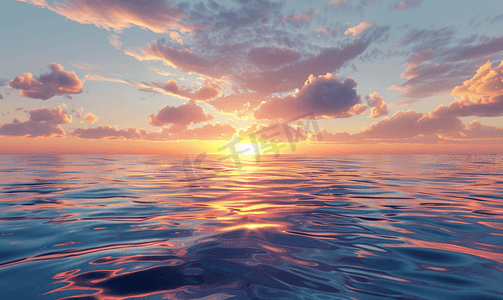 美丽的日落前云彩在水面上微微波纹