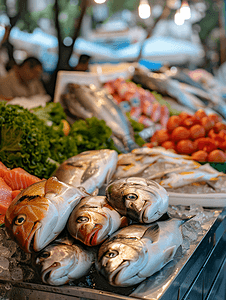 黎巴嫩贝鲁特集市摊位上的鲜鱼