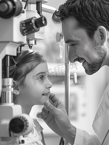 医院检测小女孩眼睛的医生