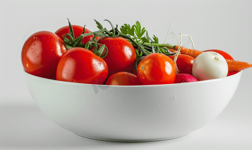 白色萝卜摄影照片_灰色胡萝卜萝卜和李子番茄上分离出的菜肴中的各种食材