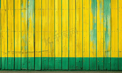 绿色背景彩绘墙上的黄线