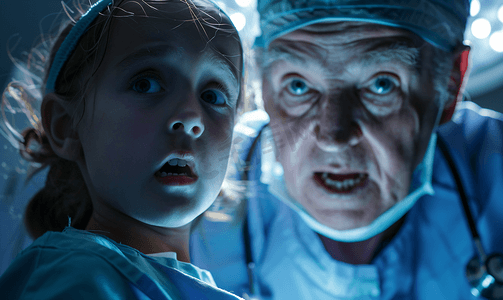 医生在手术室为惊吓的小