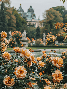 奥地利维也纳美泉宫附近的金黄色玫瑰