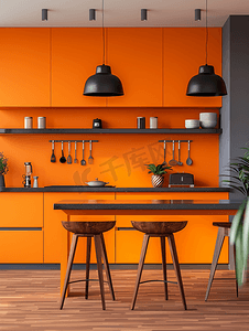橙色的现代厨房