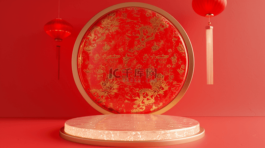 红色的喜庆背景图片_红色中式喜庆风格展示台的背景