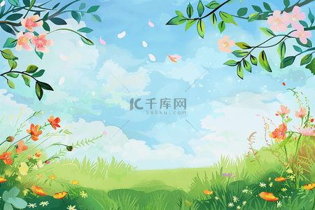 花草风景背景手绘夏季