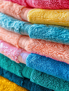 一堆彩色毛巾全框特写背景
