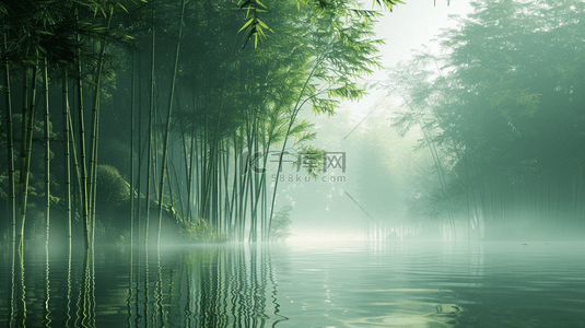 江背景图片_中式文艺风格江面上竹子竹林的背景