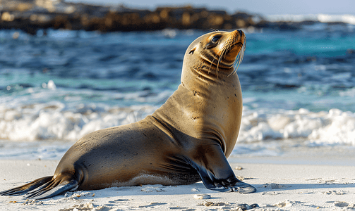 海滩上的雄性海狮海豹肖像