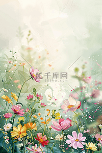 火锅节海报背景图片_花朵五颜六色手绘插画海报盛开设计图