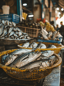 黎巴嫩贝鲁特集市摊位上的鲜鱼