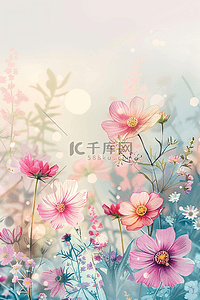 盛开的花gif背景图片_五颜六色盛开花朵手绘插画海报背景