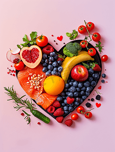柔和背景下的心脏健康食品和胆固醇饮食概念